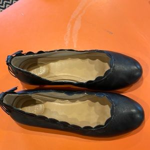 Jack Rogers, black leather flats, size 8.5.